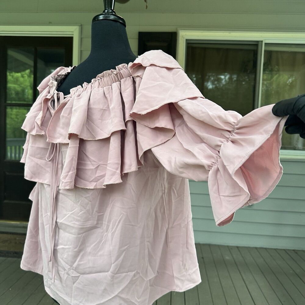 NWT Byinns Women's Off Shoulder Ruffle Long Sleeve Blouse Rose 2XL